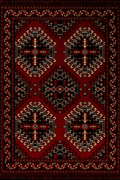 Red & Blue Washable oriental Afghan Rug: Vintage Farmhouse Style