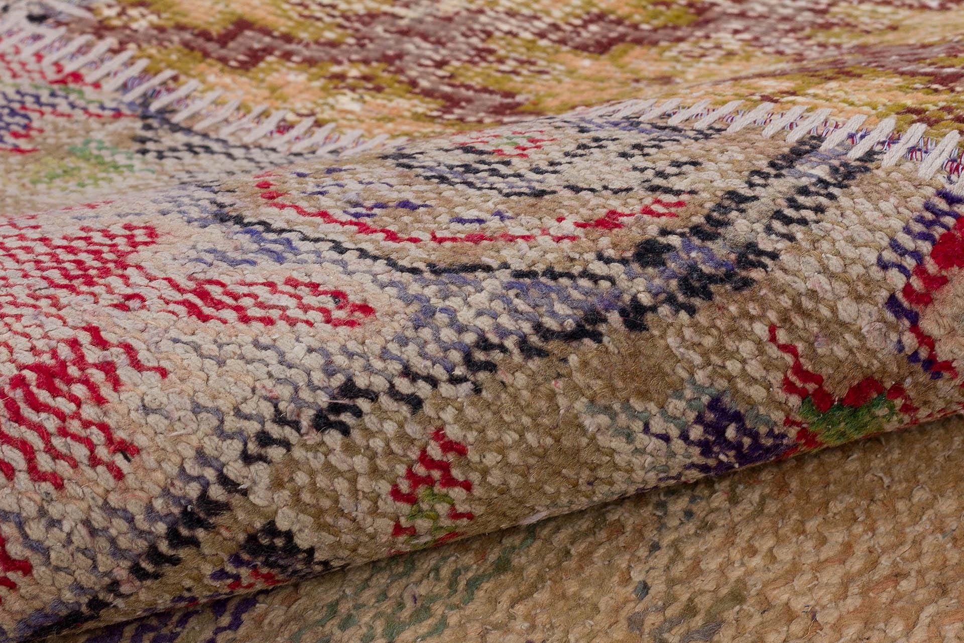 4x6 Handmade Wool Turkish Patchwork Rug: Vintage Bohemian Area Rug