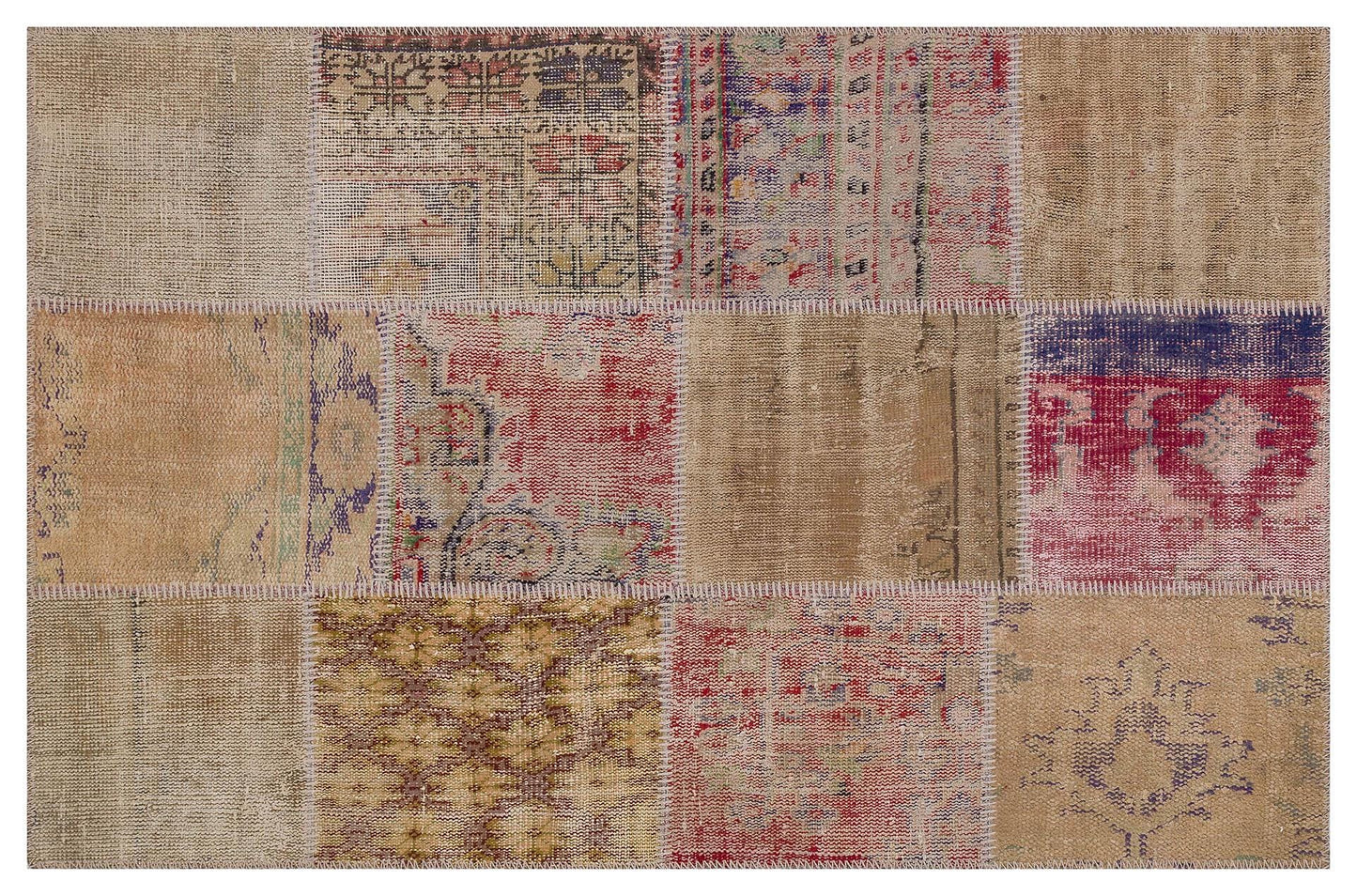 4x6 Handmade Wool Turkish Patchwork Rug: Vintage Bohemian Area Rug