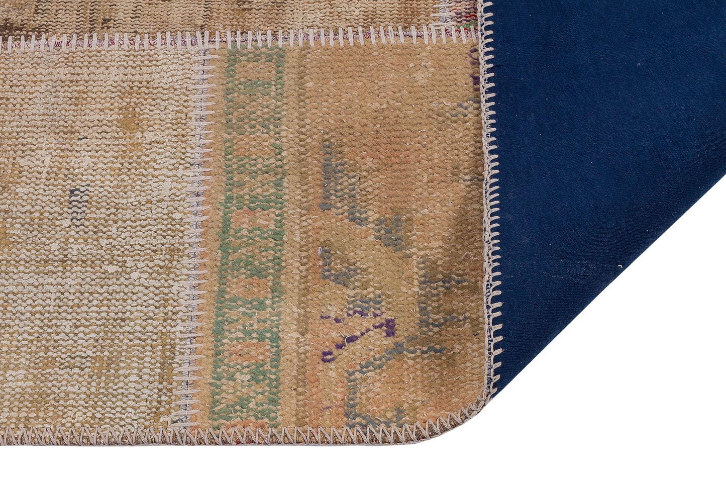 Handmade Wool Turkish Patchwork Rug: Vintage Bohemian Area Rug (4x6)