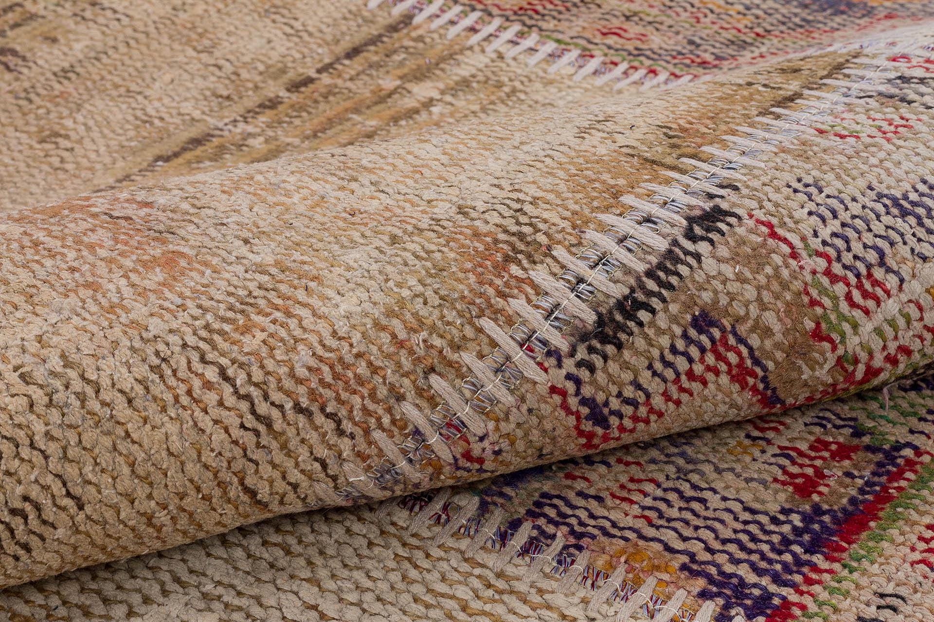 Handmade Wool Turkish Patchwork Rug: Vintage Bohemian Area Rug (4x6)