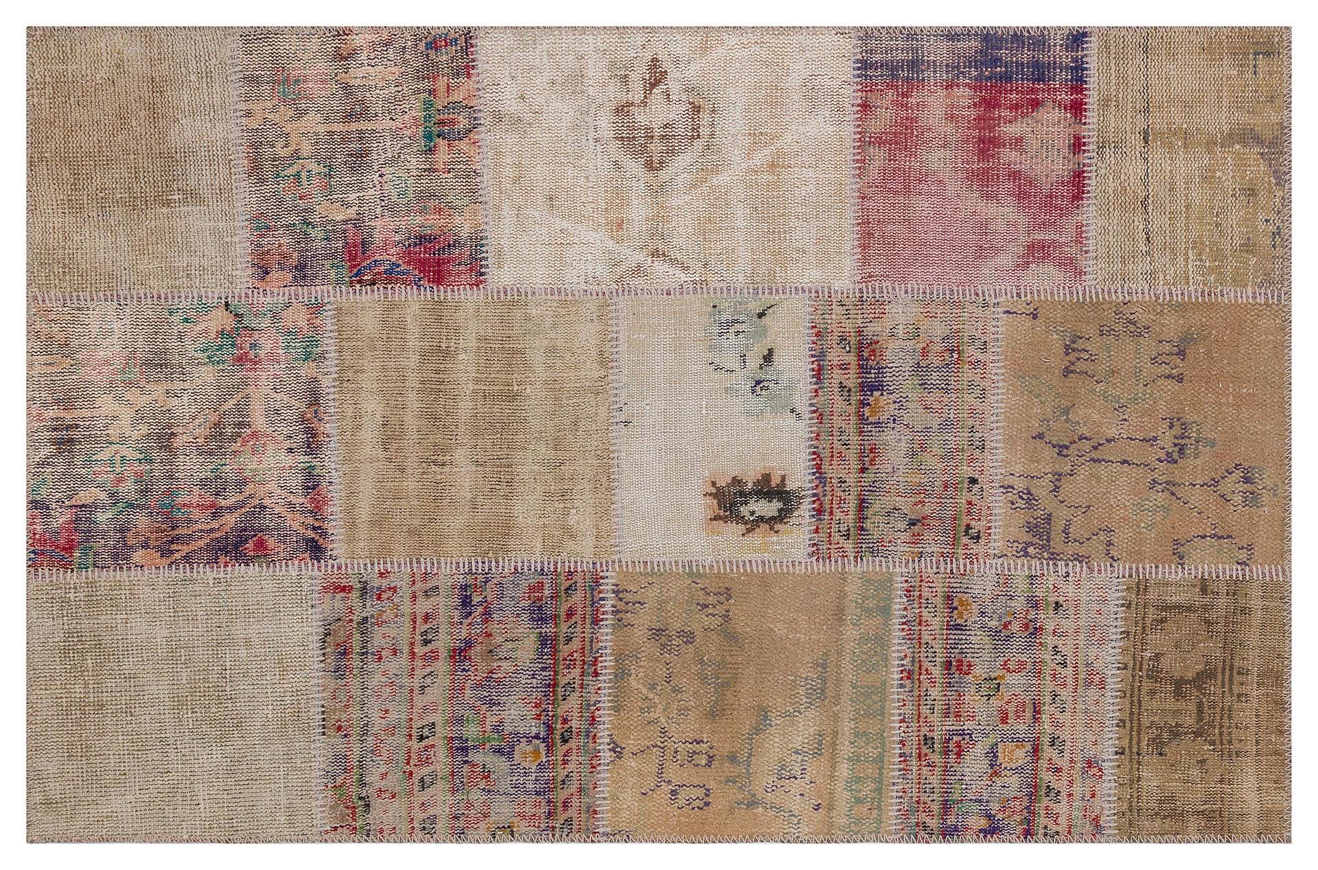 Handmade Wool Turkish Patchwork Rug: 4x6 Vintage Bohemian Area Rug
