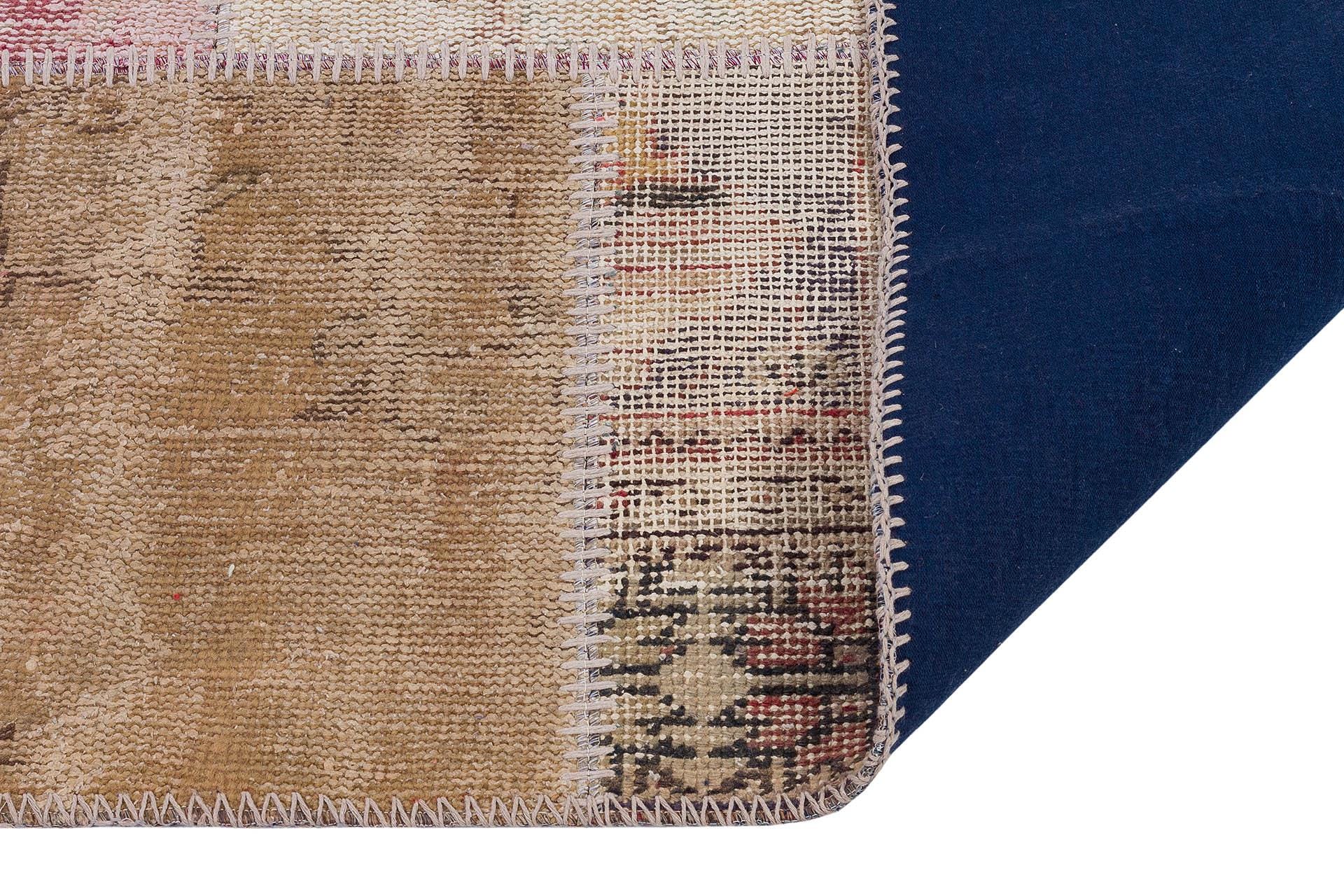 Handmade Wool Turkish Patchwork Rug: 4x6 Vintage Bohemian Area Rug