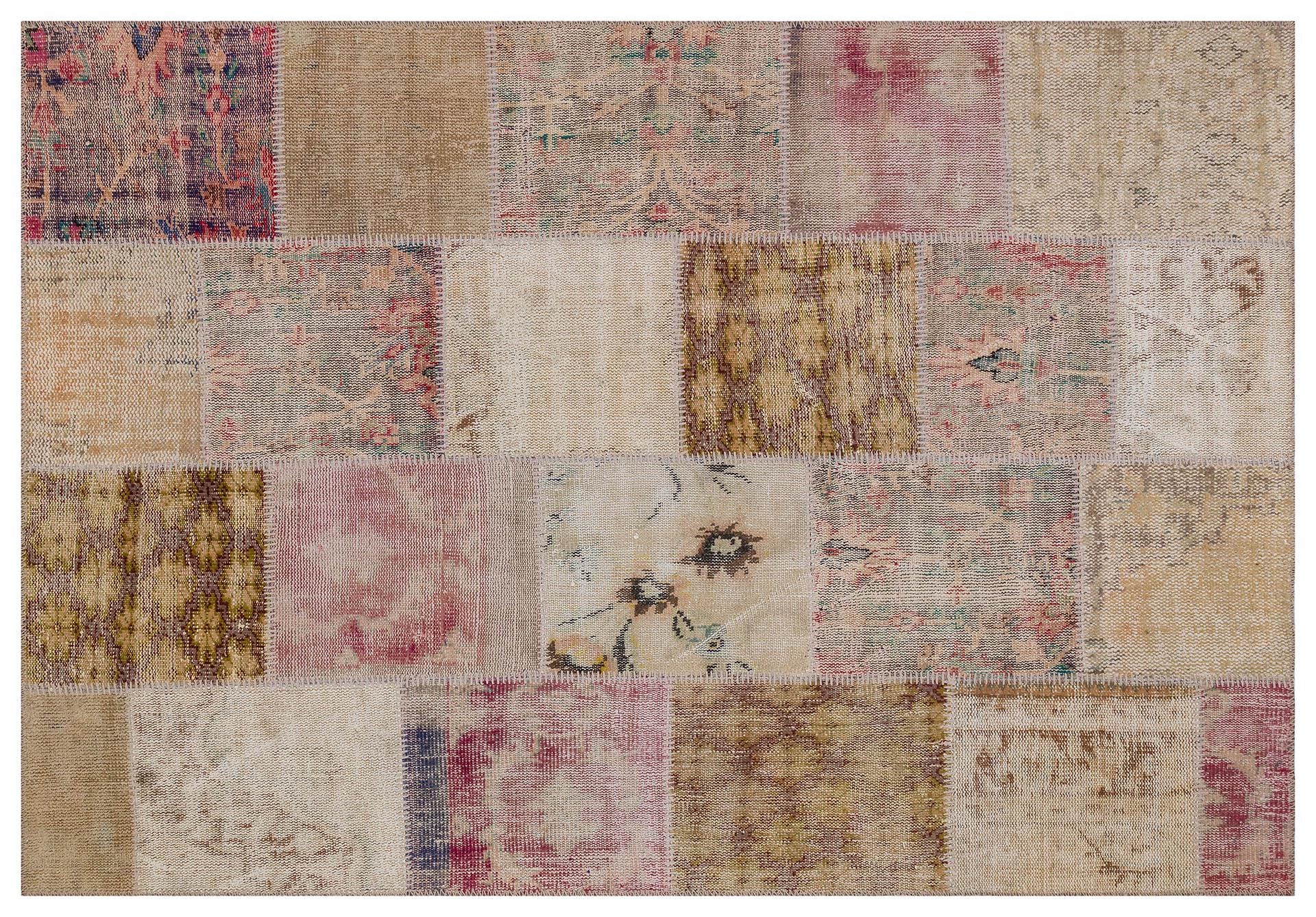 5x8 Handmade Wool Turkish Patchwork Rug: Vintage Bohemian Area Rug