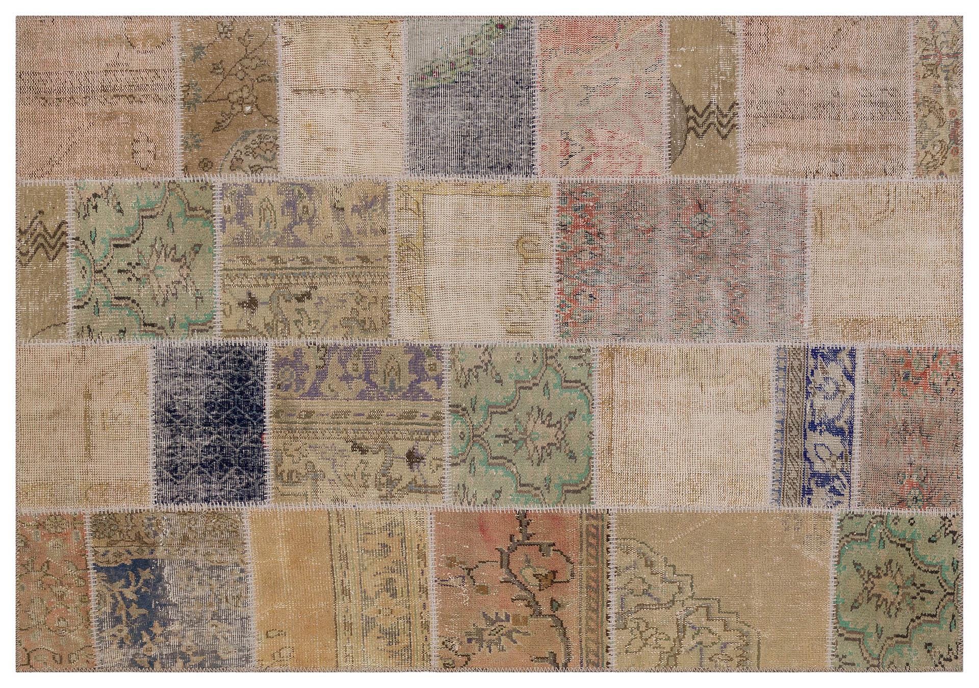 Handmade Wool Turkish Patchwork Rug (5x8): Vintage Bohemian Area Rug