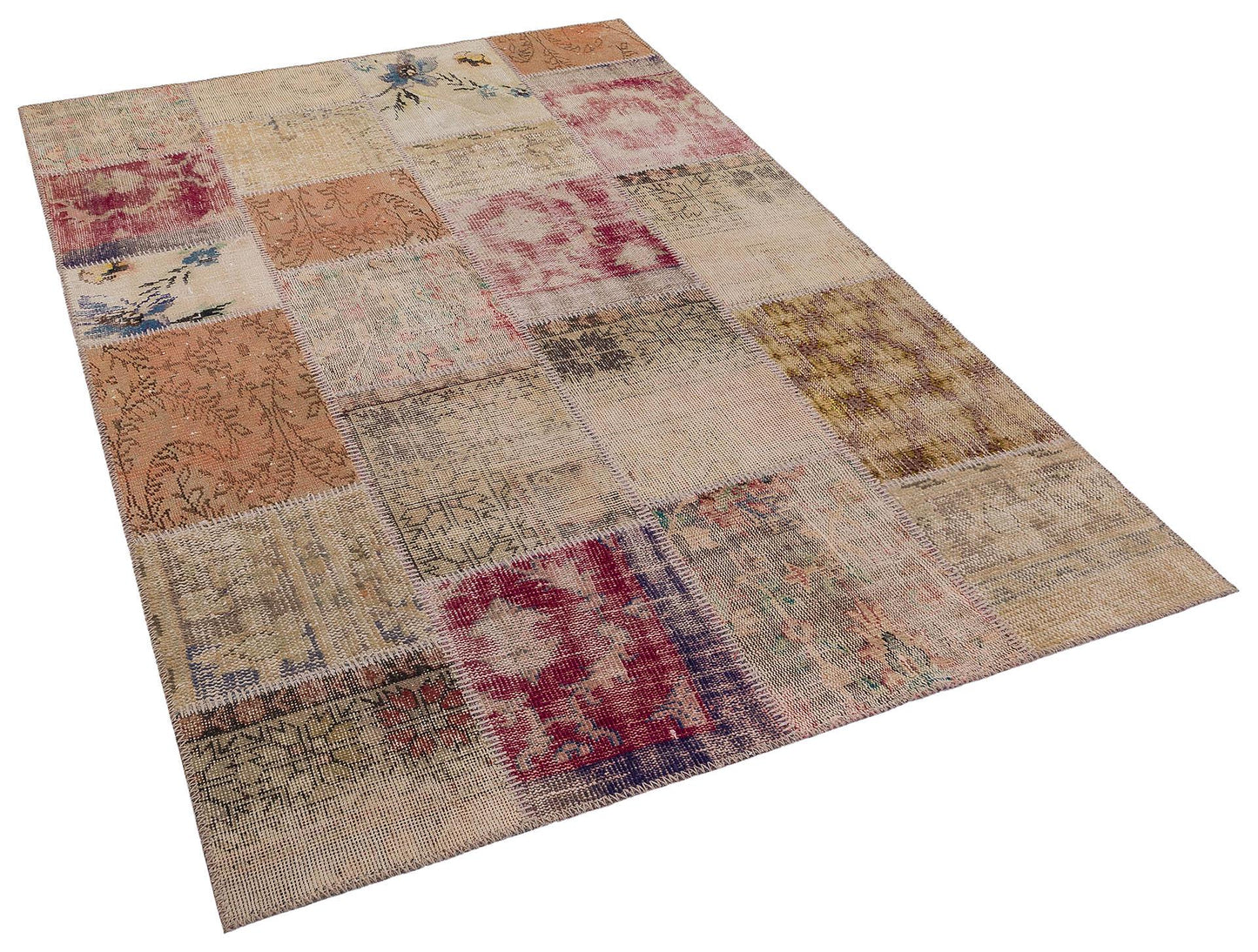 Handmade Wool Turkish Patchwork Rug: 5x8 Vintage Bohemian Area Rug