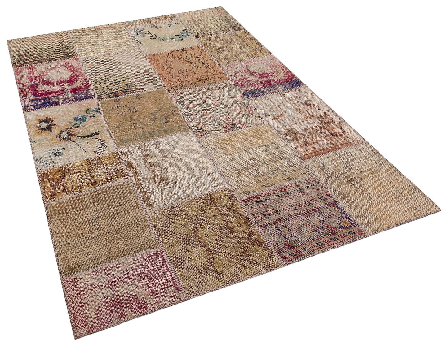 5x8 Handmade Wool Turkish Patchwork Rug: Vintage Bohemian Area Rug