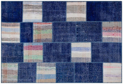 Handmade Wool Turkish Patchwork Rug: Vintage Purple Carpet (5.6x8)