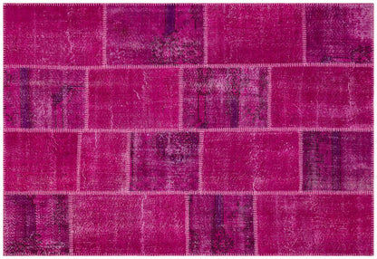 Handmade Wool Turkish Patchwork Rug: Vintage Pink Bohemian Area Rug (5.6x8)