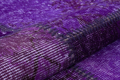 Handmade Wool Turkish Patchwork Rug: Purple Vintage Carpet (5.6x8)