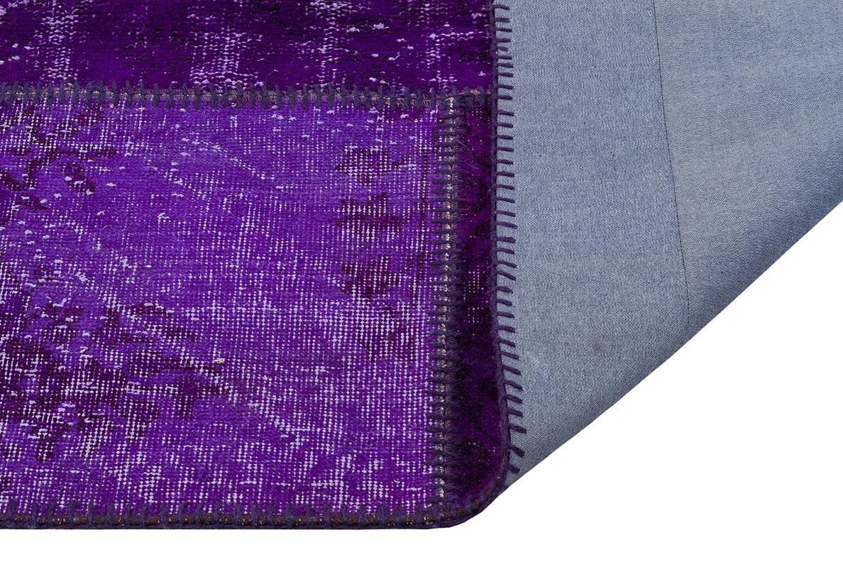 Handmade Wool Turkish Patchwork Rug: Purple Vintage Carpet (5.6x8)