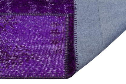 Handmade Wool Turkish Patchwork Rug: Purple Vintage Carpet (5.6x8)