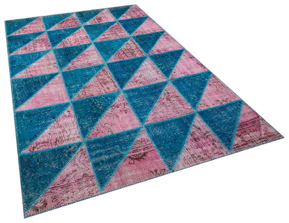 5.6x8, Handmade Wool Turkish Patchwork Rug – Vintage, Bohemian, One-of-a-Kind Area Rug