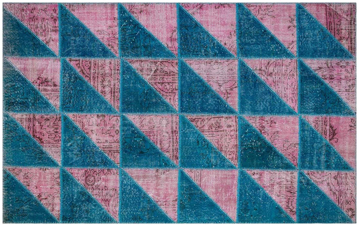 5.6x8, Handmade Wool Turkish Patchwork Rug – Vintage, Bohemian, One-of-a-Kind Area Rug