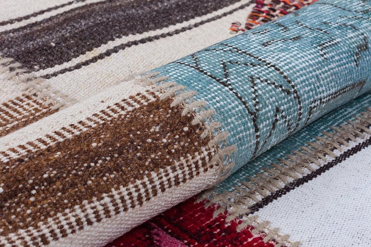Handmade Turkish Patchwork Kilim Rug: Colorful Upcycled Wool, 5.6x8