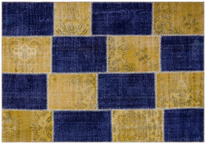 Handmade Wool Turkish Patchwork Rug: Vintage Bohemian Area Rug (5.6x8)