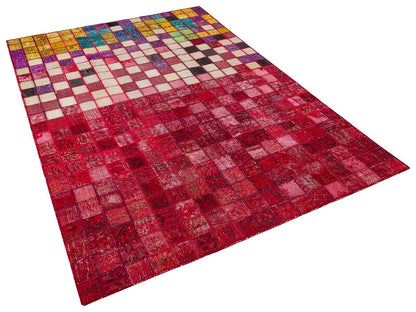 5.6x8, Handmade Wool Turkish Patchwork Rug – Vintage, Bohemian, One-of-a-Kind Area Rug