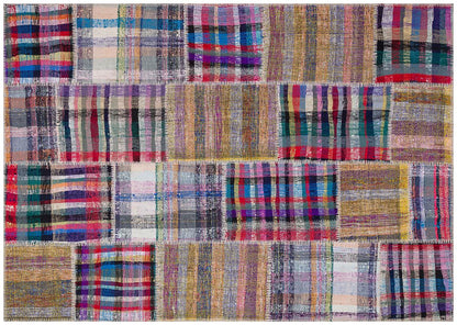5.6x8, Handmade Wool Turkish Patchwork Rug – Vintage, Bohemian, One-of-a-Kind Area Rug