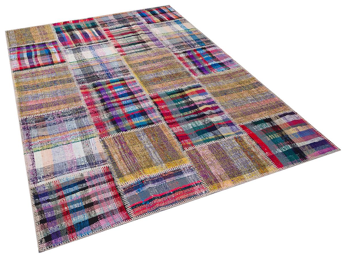 5.6x8, Handmade Wool Turkish Patchwork Rug – Vintage, Bohemian, One-of-a-Kind Area Rug