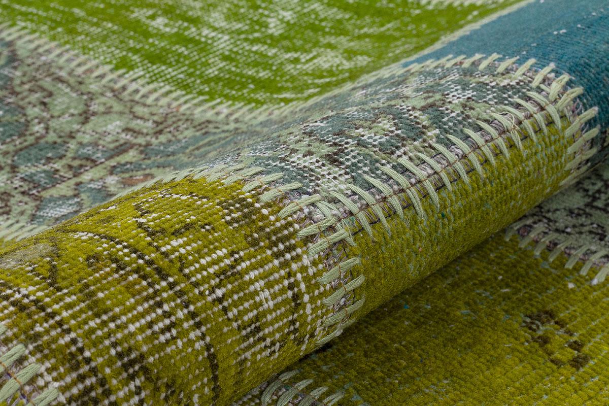 Handmade Wool Turkish Patchwork Rug: Green Vintage Area Rug (8.2x11.5)