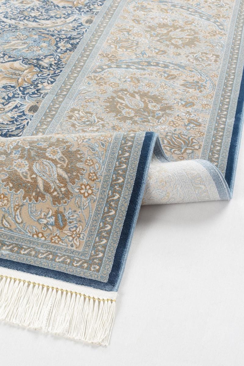 8x11 ft, Blue Classic oriental Silk Rug with Fine Fringes