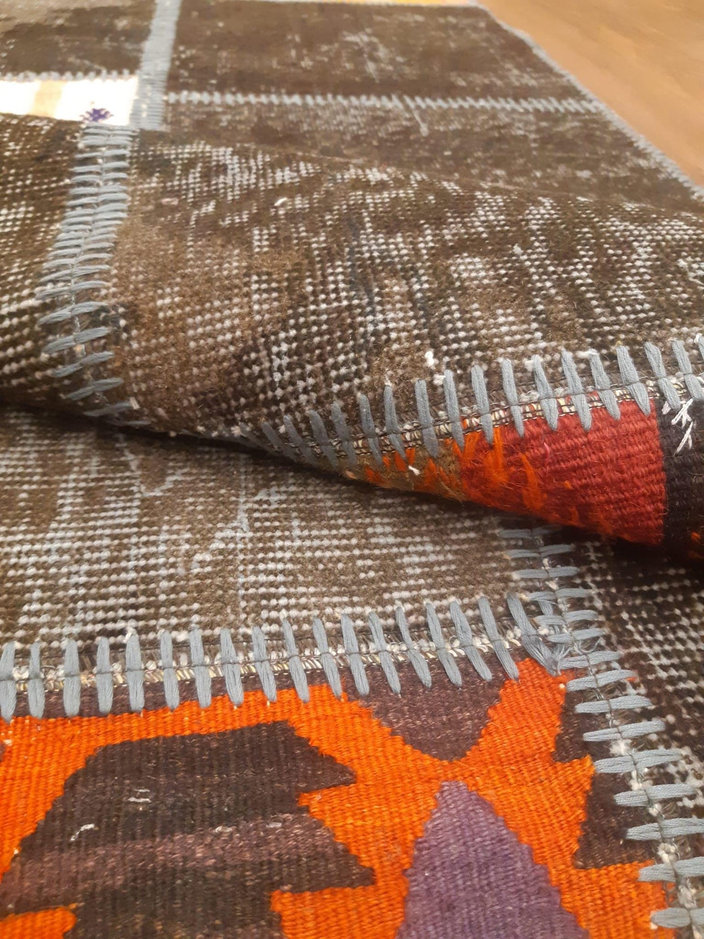 2.6x9.8, Handmade Wool Turkish Patchwork Rug – Vintage, Bohemian, One-of-a-Kind Area Rug
