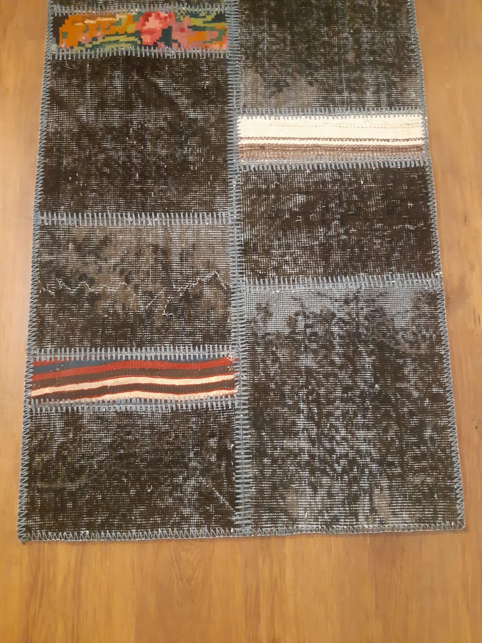 2.6x9.8, Handmade Wool Turkish Patchwork Rug – Vintage, Bohemian, One-of-a-Kind Area Rug