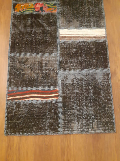 2.6x9.8, Handmade Wool Turkish Patchwork Rug – Vintage, Bohemian, One-of-a-Kind Area Rug