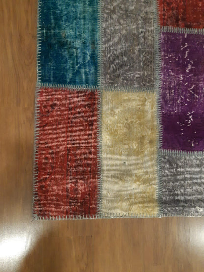 Handmade Patchwork Wool Runner Rug: Bohemian Turkish Rug (3.1x6.5 ft)
