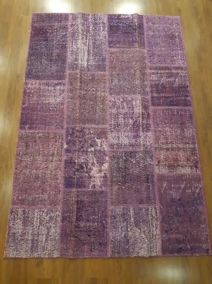 5.6x8, Handmade Wool Turkish Patchwork Rug – Vintage, Bohemian, One-of-a-Kind Area Rug