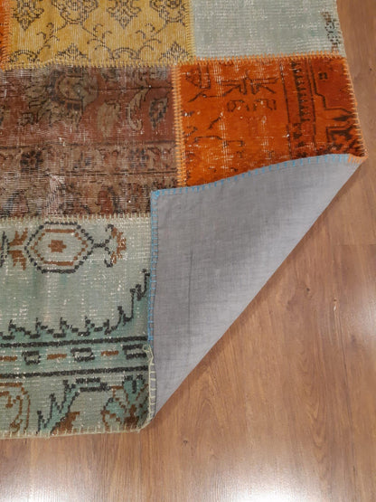 4.3x8.9, Handmade Wool Turkish Patchwork Rug – Vintage, Bohemian, One-of-a-Kind Area Rug