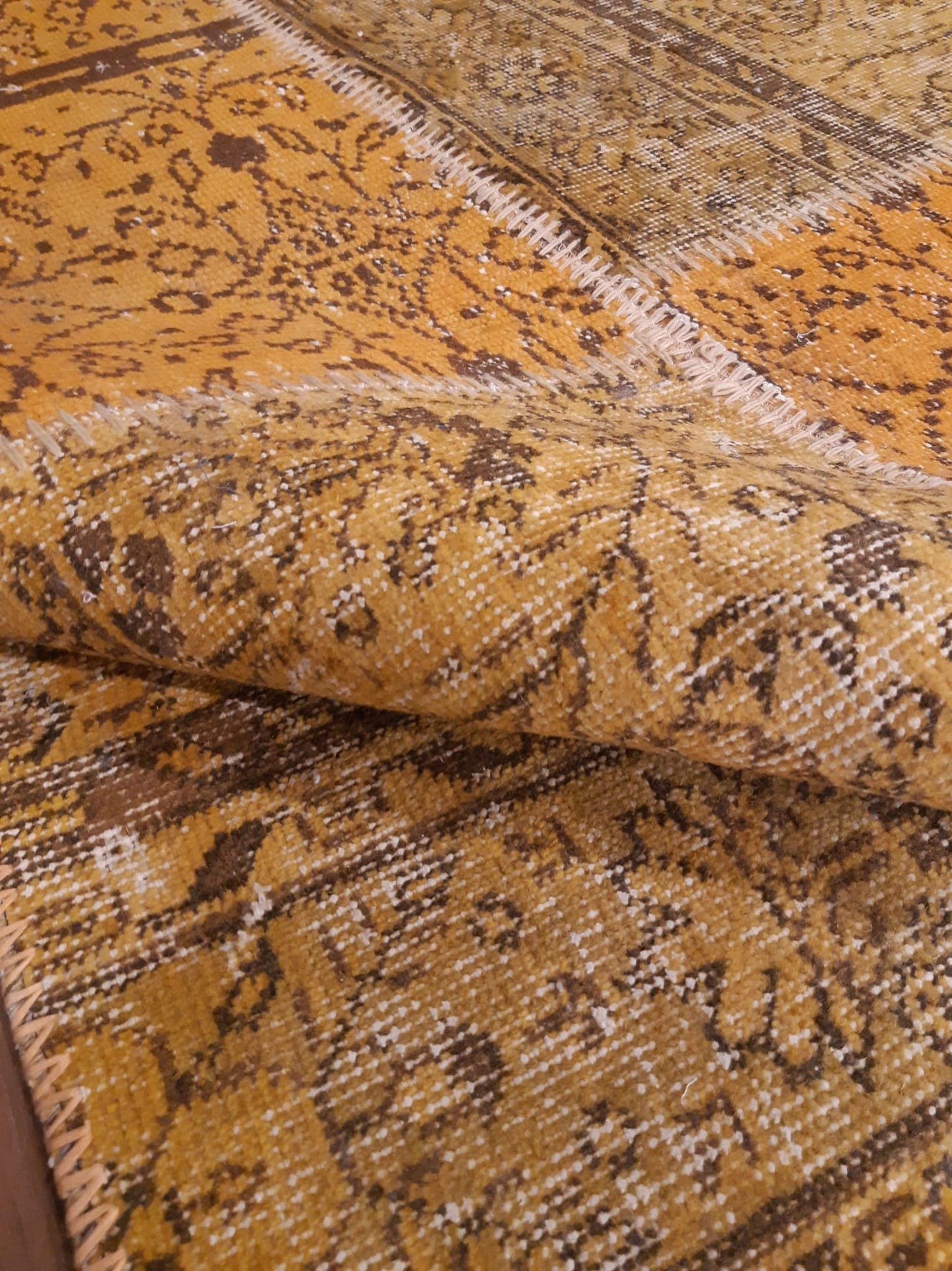 3.8x7.6, Handmade Wool Turkish Patchwork Rug – Vintage, Bohemian, One-of-a-Kind Area Rug