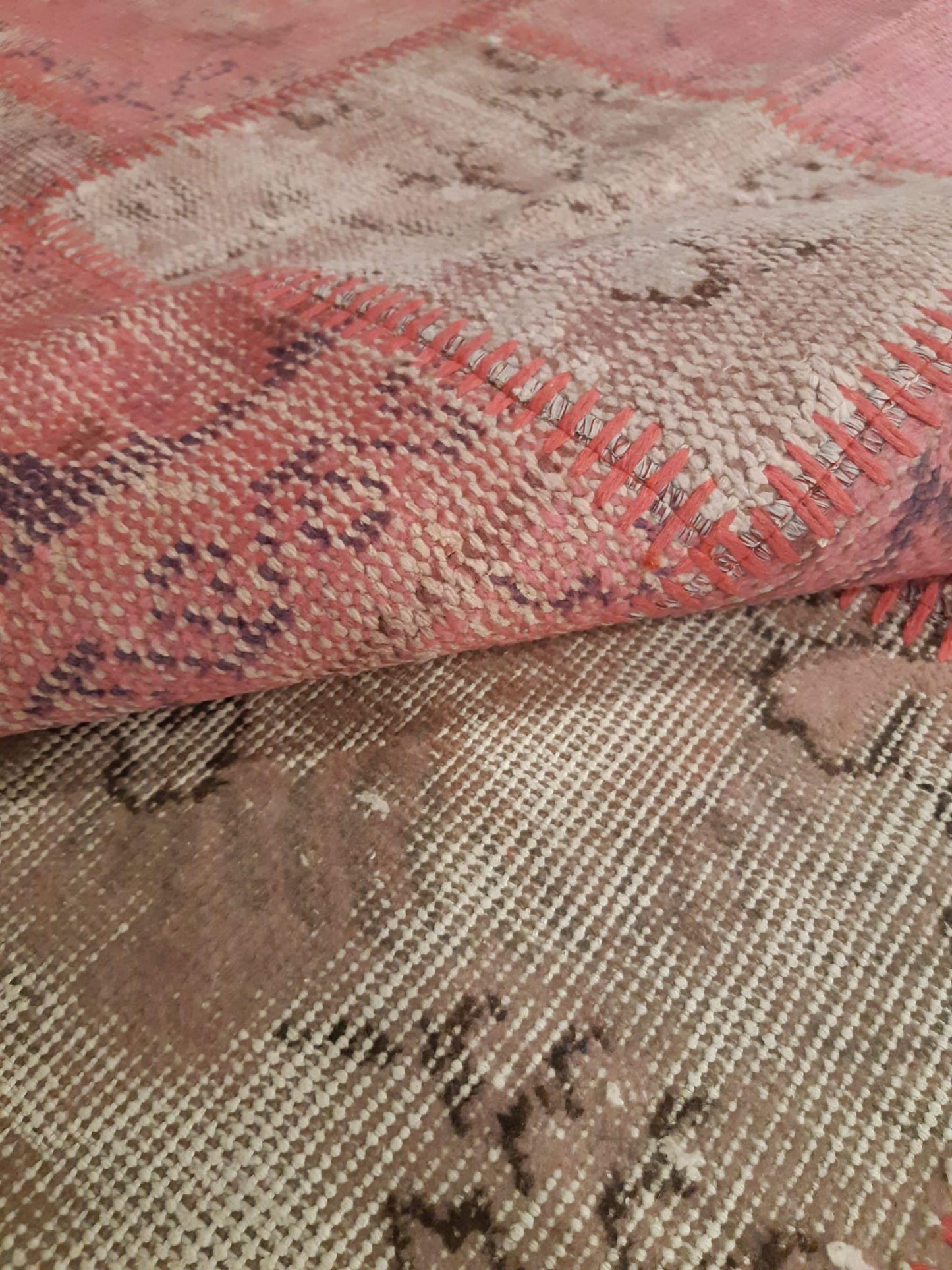 Pink Patchwork Rug: 4x6 ft, Handmade Wool Bohemian Area Rug