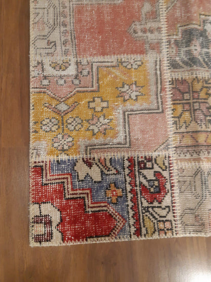 5.6x7.9, Handmade Wool Turkish Patchwork Rug – Vintage, Bohemian, One-of-a-Kind Area Rug