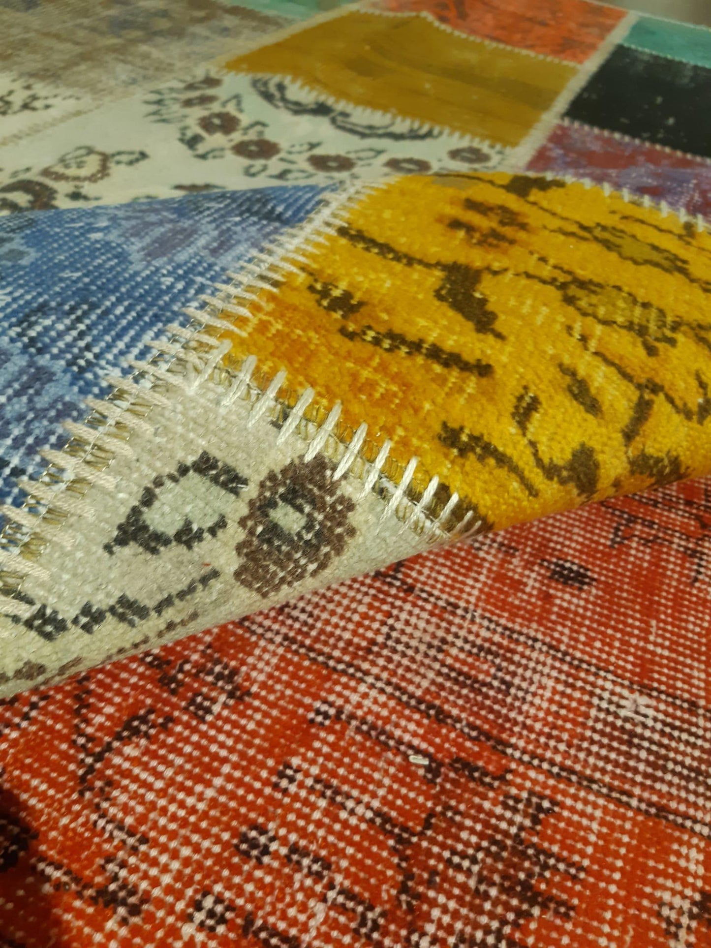 4.6x6.6, Handmade Wool Turkish Patchwork Rug – Vintage, Bohemian, One-of-a-Kind Area Rug