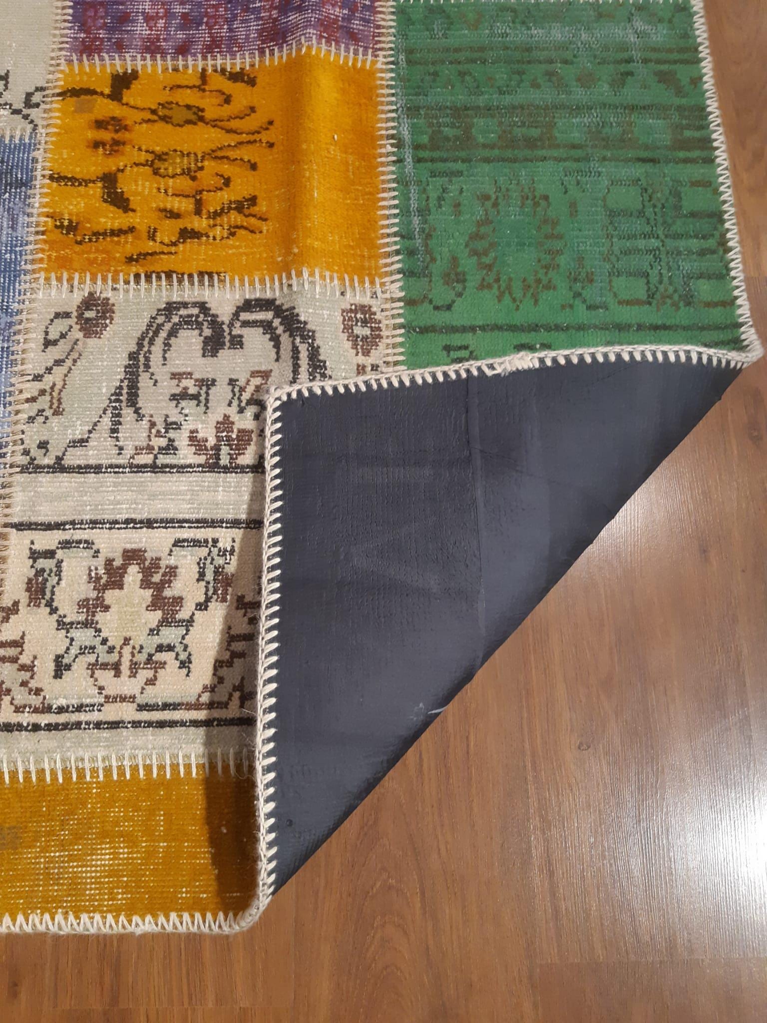 4.6x6.6, Handmade Wool Turkish Patchwork Rug – Vintage, Bohemian, One-of-a-Kind Area Rug