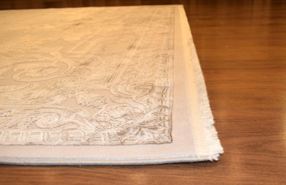 7x10 ft, Classic beige medallion Bamboo Rug with fine Fringes