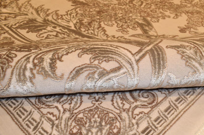 7x10 ft, Classic beige medallion Bamboo Rug with fine Fringes