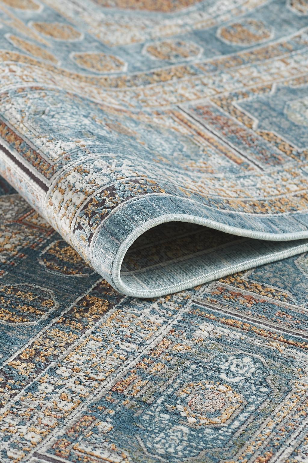 8x11 ft, Blue Viscose Rug: Classic Oriental Medallion desing Bamboo Carpet