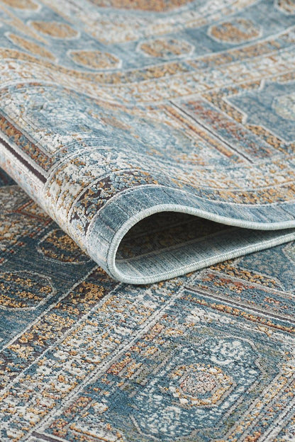 8x11 ft, Blue Viscose Rug: Classic Oriental Medallion desing Bamboo Carpet