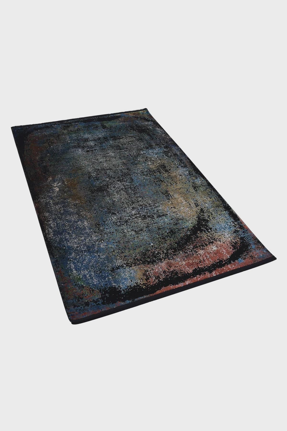 7x10 ft, Contemporary Bamboo Rug: Black Distressed Abstract carpet