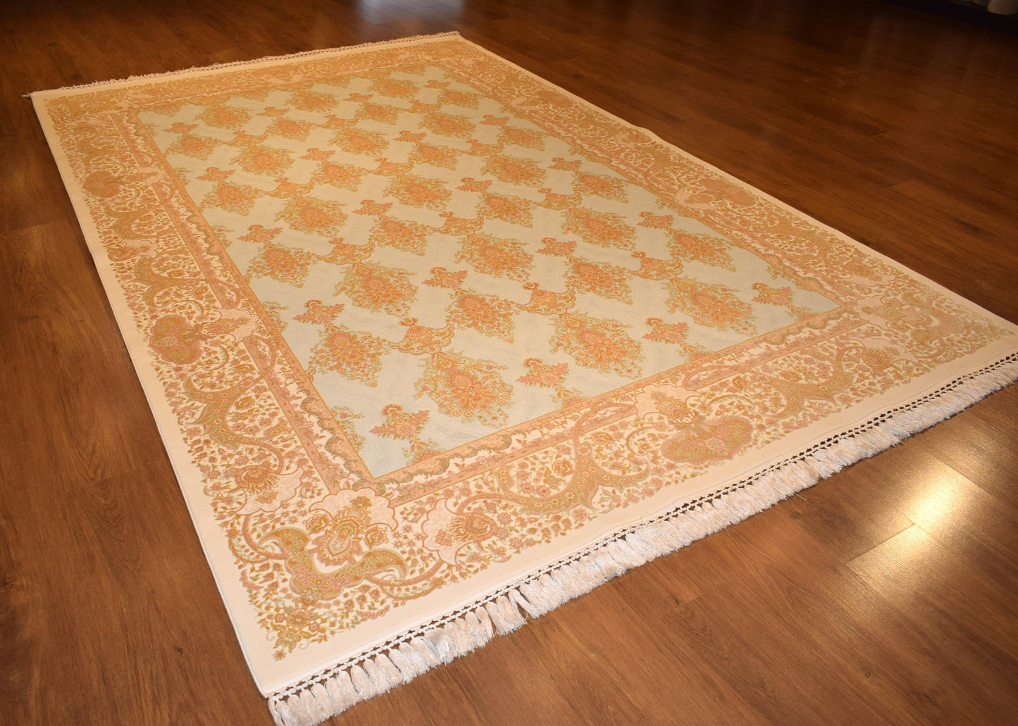 7x10 ft, Blue Classic oriental Bamboo Rug with fringes