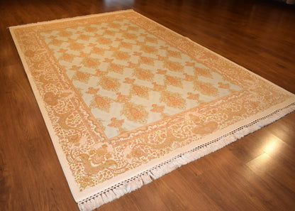 7x10 ft, Blue Classic oriental Bamboo Rug with fringes