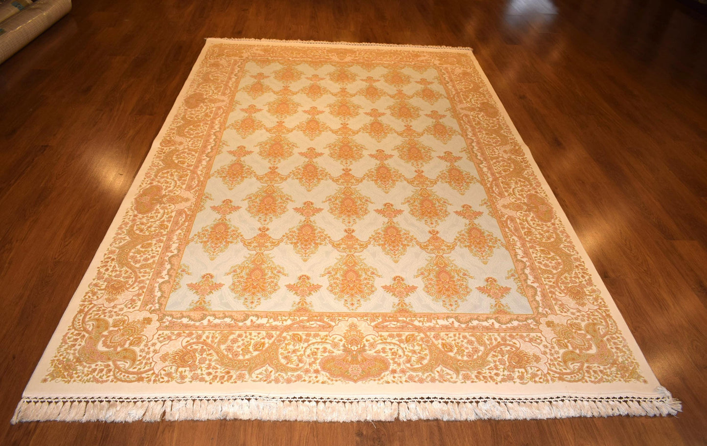 7x10 ft, Blue Classic oriental Bamboo Rug with fringes