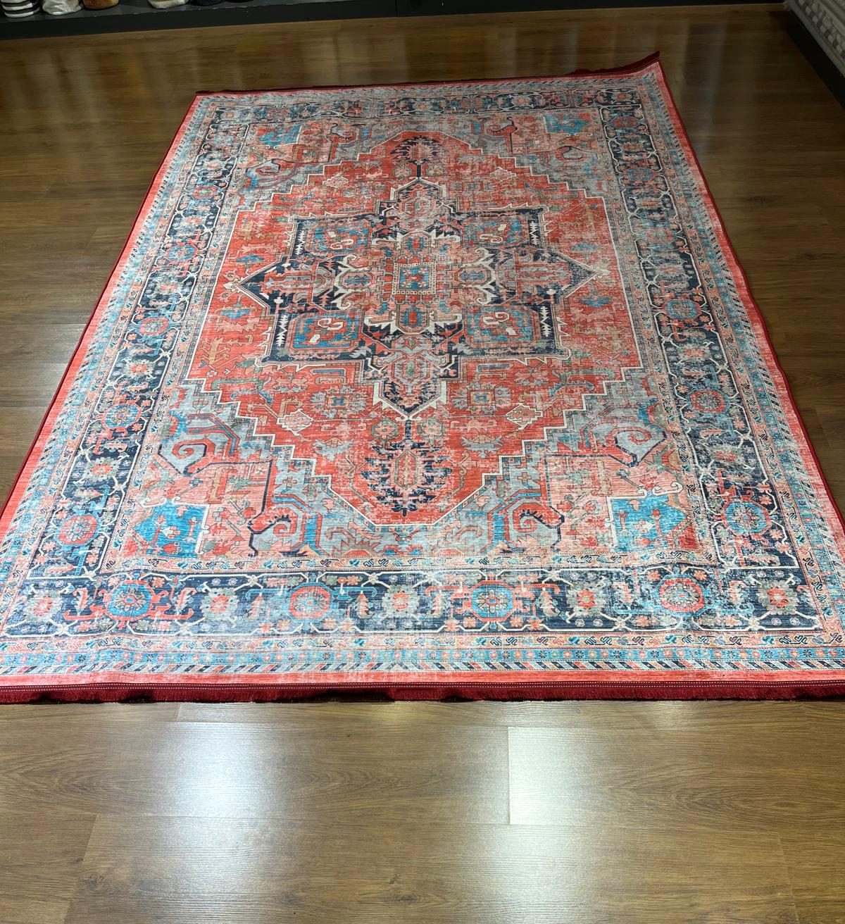 Red Vintage Oriental Rug: Classic Washable Rug with Tassels