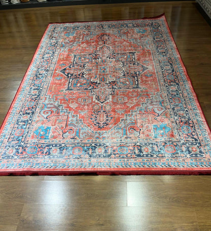 Red Vintage Oriental Rug: Classic Washable Rug with Tassels