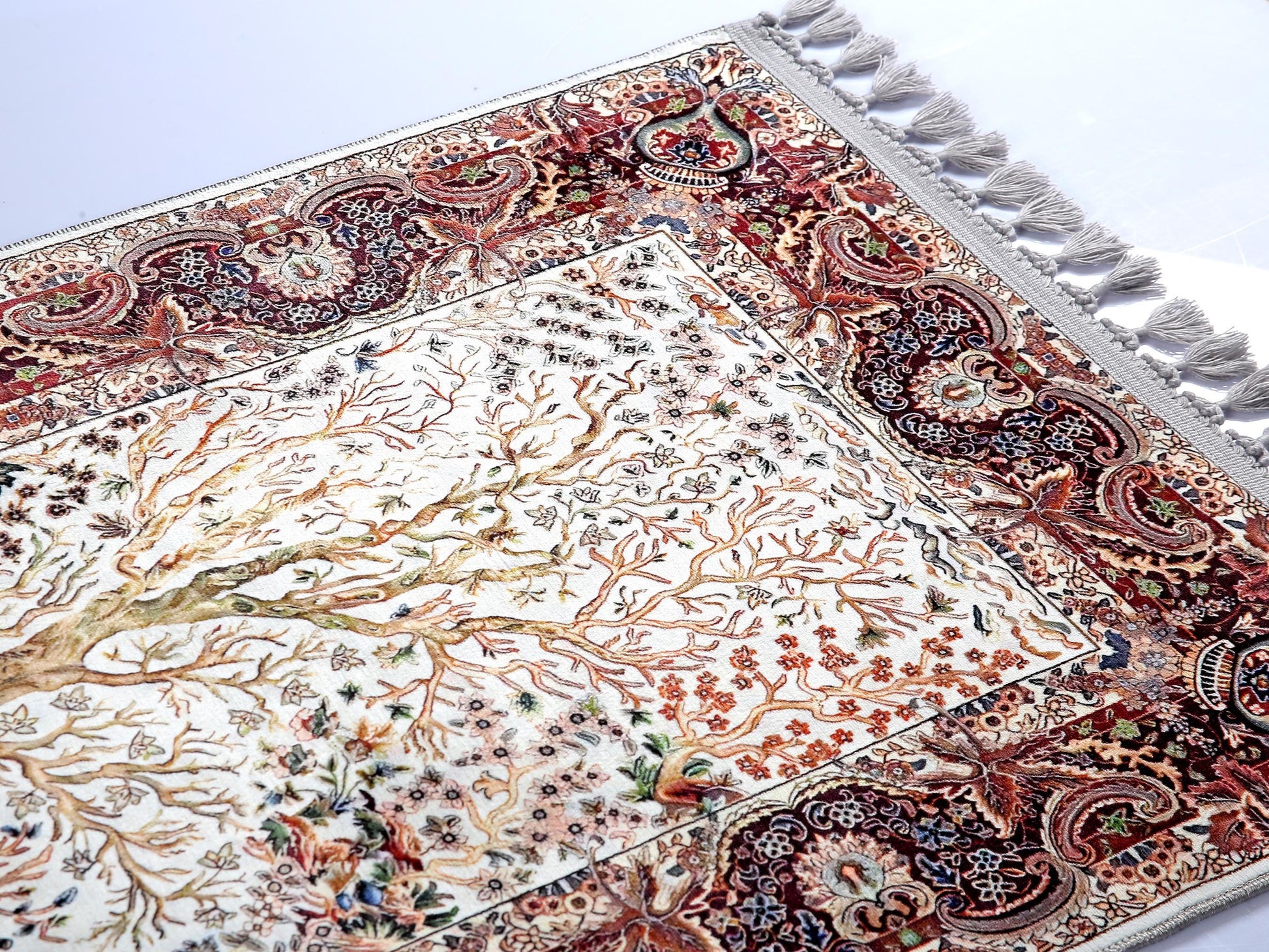 Tree of Life Turkish Prayer Rug – Islamic Mat with Tassels