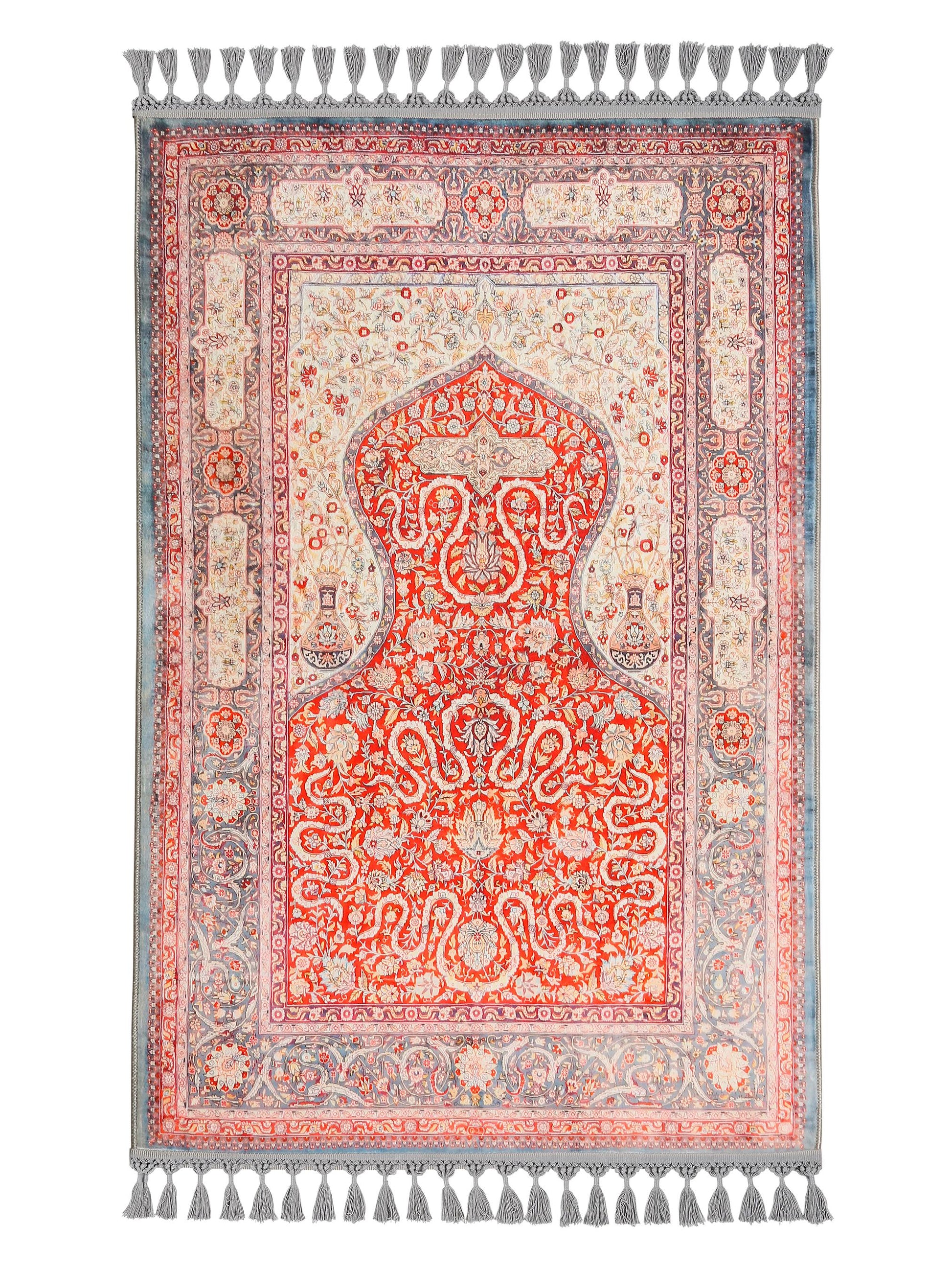 Turkish Prayer Rug, Soft Muslim Prayer Mat, Ottoman Design
