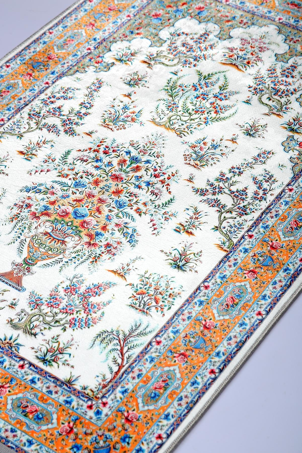 Turkish Prayer Rug, Soft Muslim Prayer Mat, Ottoman Floral Design