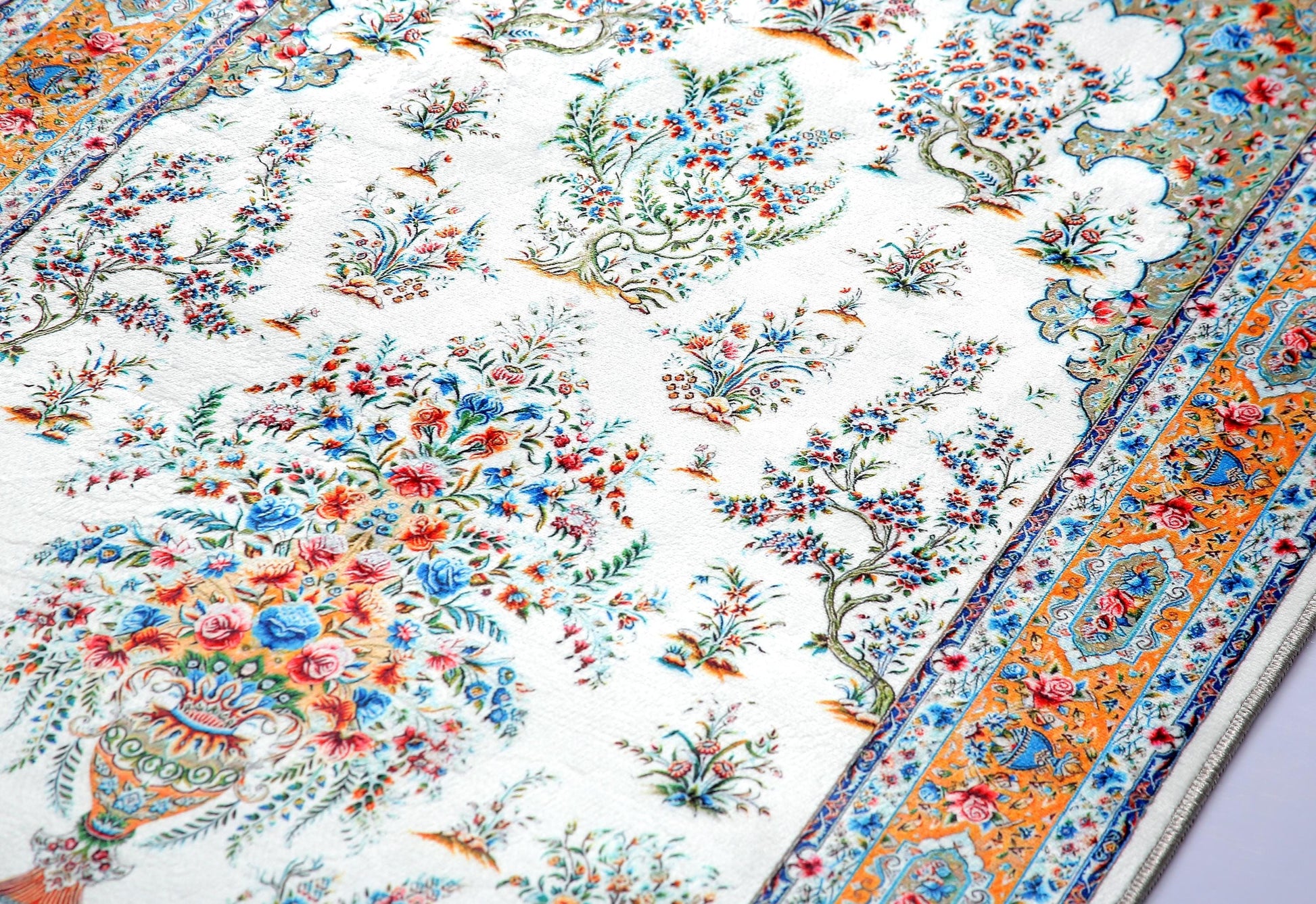 Turkish Prayer Rug, Soft Muslim Prayer Mat, Ottoman Floral Design